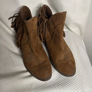 Brown Suede Fringe Ankle Boots
